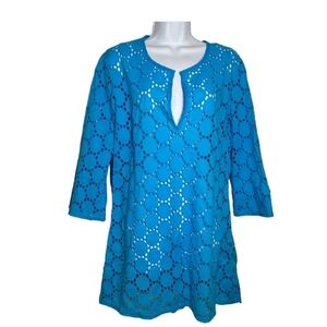 Jordan Taylor Turquoise Eyelet Swim Cover Up Medium